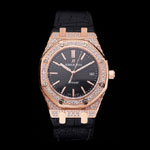 Swiss Audemars Piguet Royal Oak Black Dial Gold Case With Diamonds Black AP5537