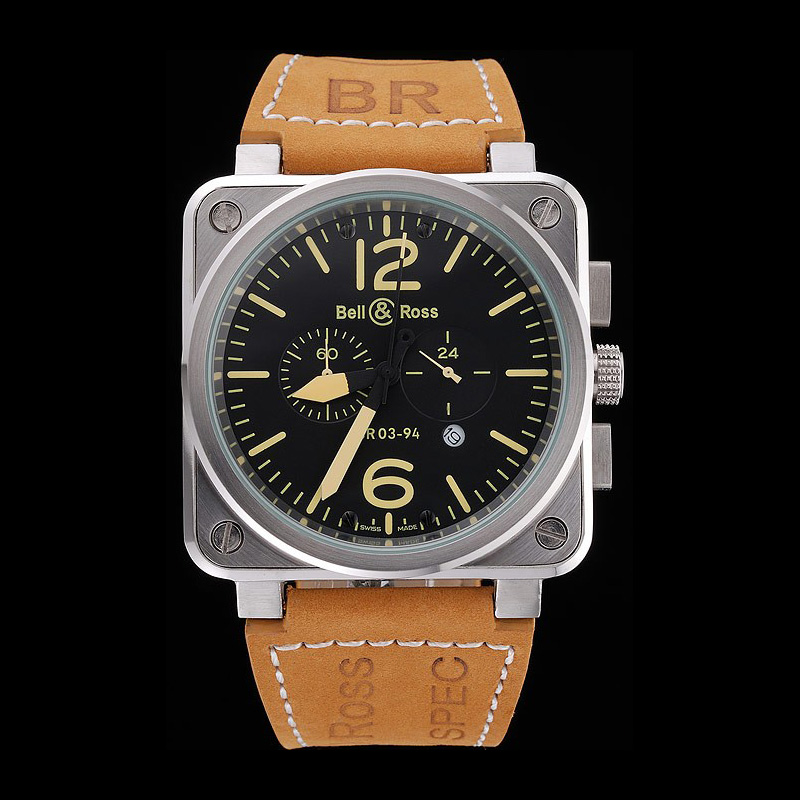 Bell Ross BR 03-94 Black Dial Silver Case Brown Leather Strap BR5576: Image 1