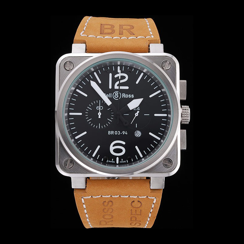 Bell Ross BR 03-94 Black Dial Silver Case Brown Leather Strap BR5597: Image 1