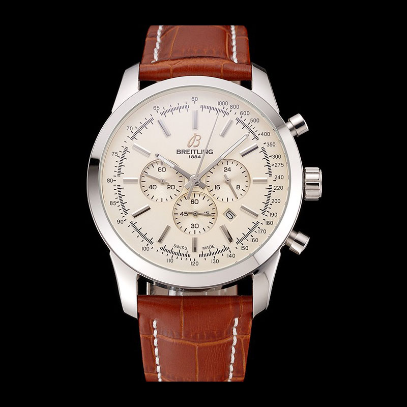 Breitling Transocean Beige Dial Brown Leather Strap Polished Stainless Steel Bezel BL5632: Image 1