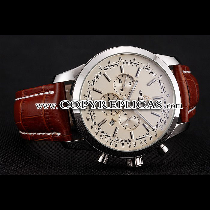 Breitling Transocean Beige Dial Brown Leather Strap Polished Stainless Steel Bezel BL5632: Image 2