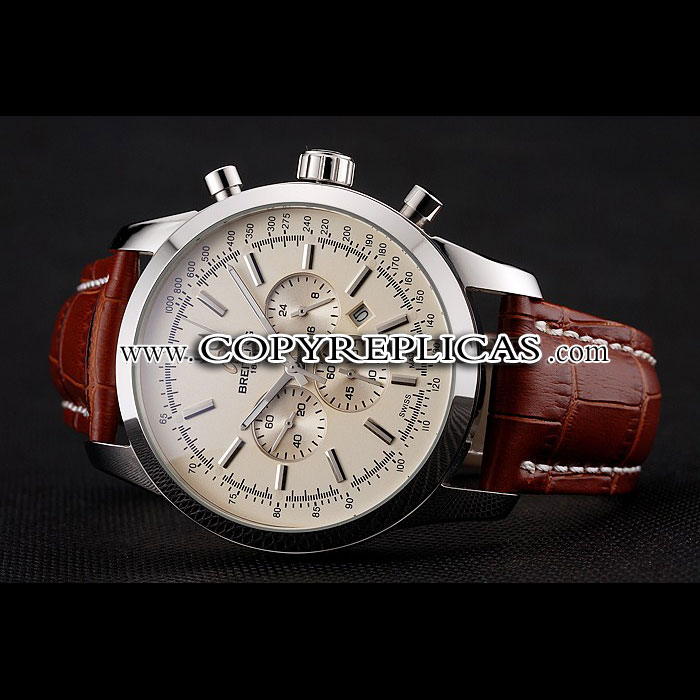 Breitling Transocean Beige Dial Brown Leather Strap Polished Stainless Steel Bezel BL5632: Image 3