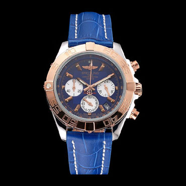 Breitling Chronomat Patrouille De France Blue Dial Stainless Steel Blue Leather Strap BL5764