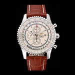 Breitling Navitimer World White Dial Brown Leather Bracelet BL5668