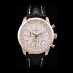 Breitling Transocean White Dial Black Leather Strap Rose Gold Bezel BL5669