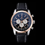 Breitling Transocean Black Dial Black Leather Strap Rose Gold Bezel BL5709