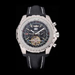 Breitling Bentley Mulliner Tourbillon Black Dial Stainless Steel Case Black Leather Strap BL5718