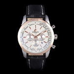 Breitling Transocean White Dial Black Leather Strap Rose Gold Bezel BL5754