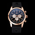 Breitling Transocean Black Dial Black Rubber Strap Rose Gold Bezel BL5755