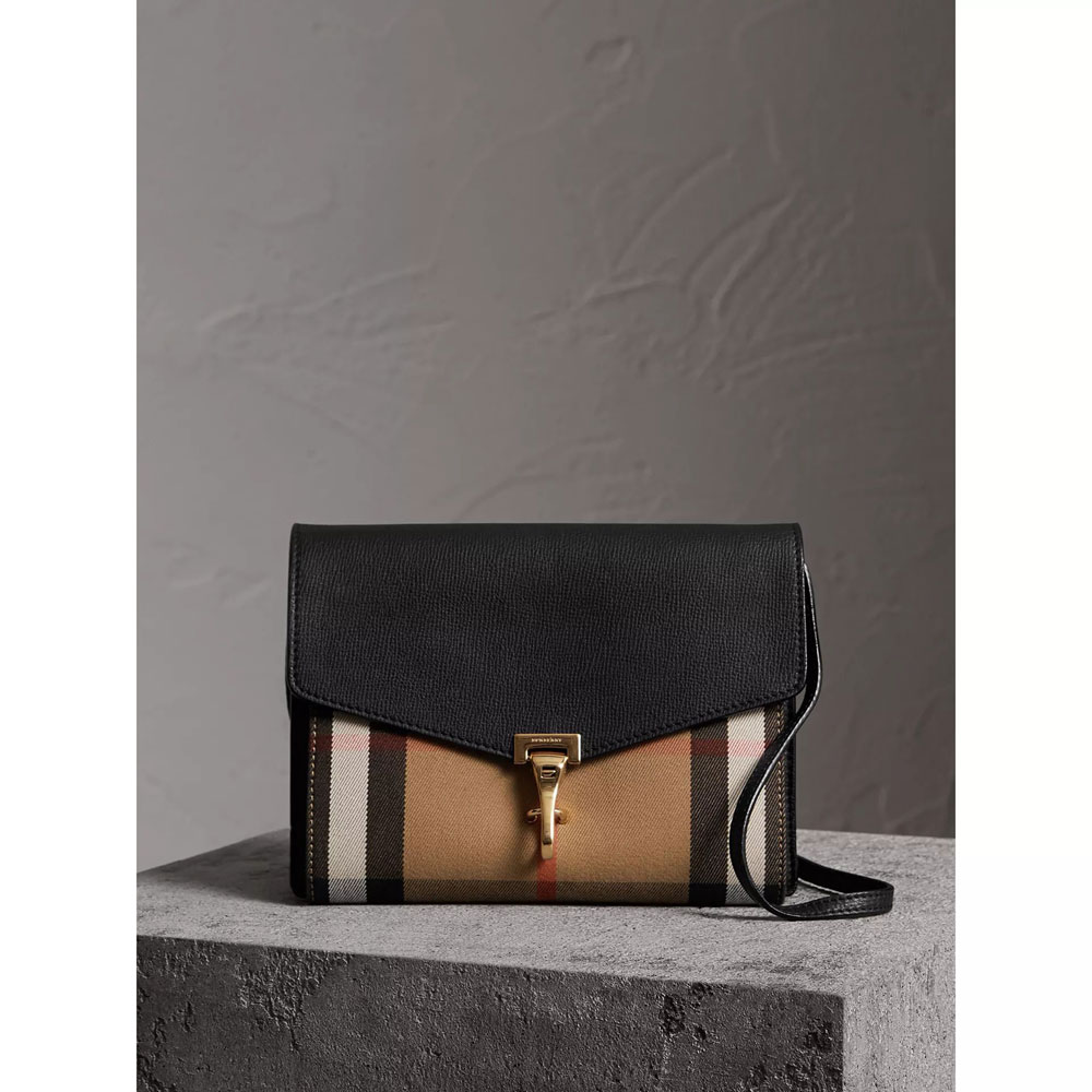 Burberry Small Leather and House Check Crossbody Bag in Black 39808251: Image 1
