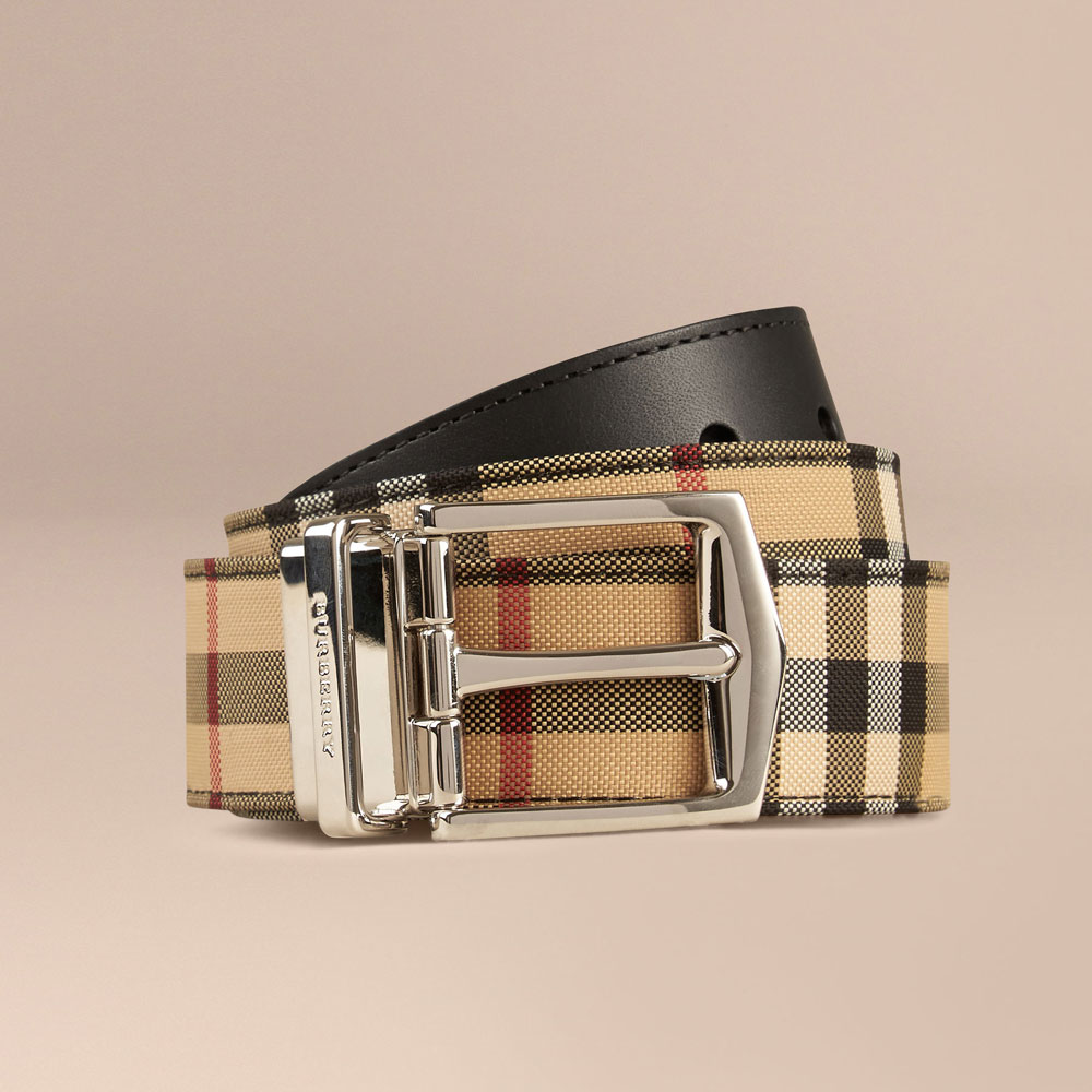 Burberry Reversible Horseferry Check and Leather Belt Black 39826651: Image 1