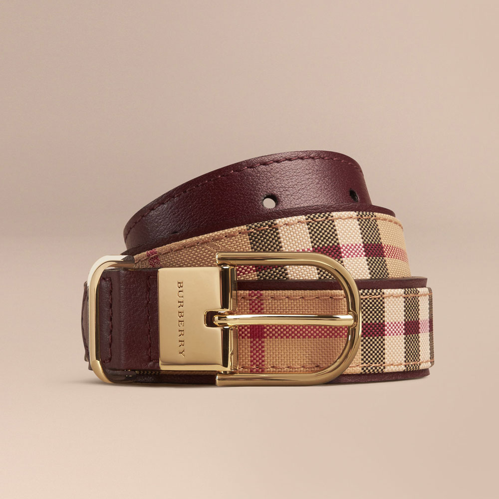 Burberry Horseferry Check and Leather Belt Deep Claret 40014181: Image 1