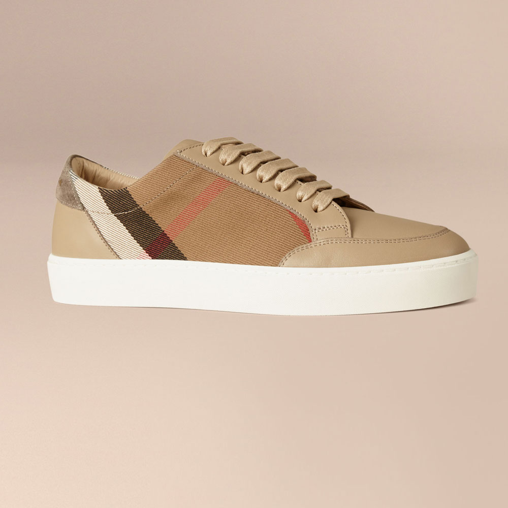 Burberry House Check And Leather Sneakers Check nude 40138381: Image 1