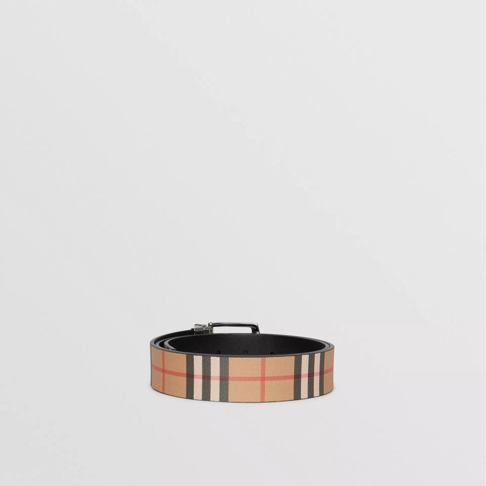 Burberry Reversible Vintage Check Leather Belt in Black 40748261: Image 2