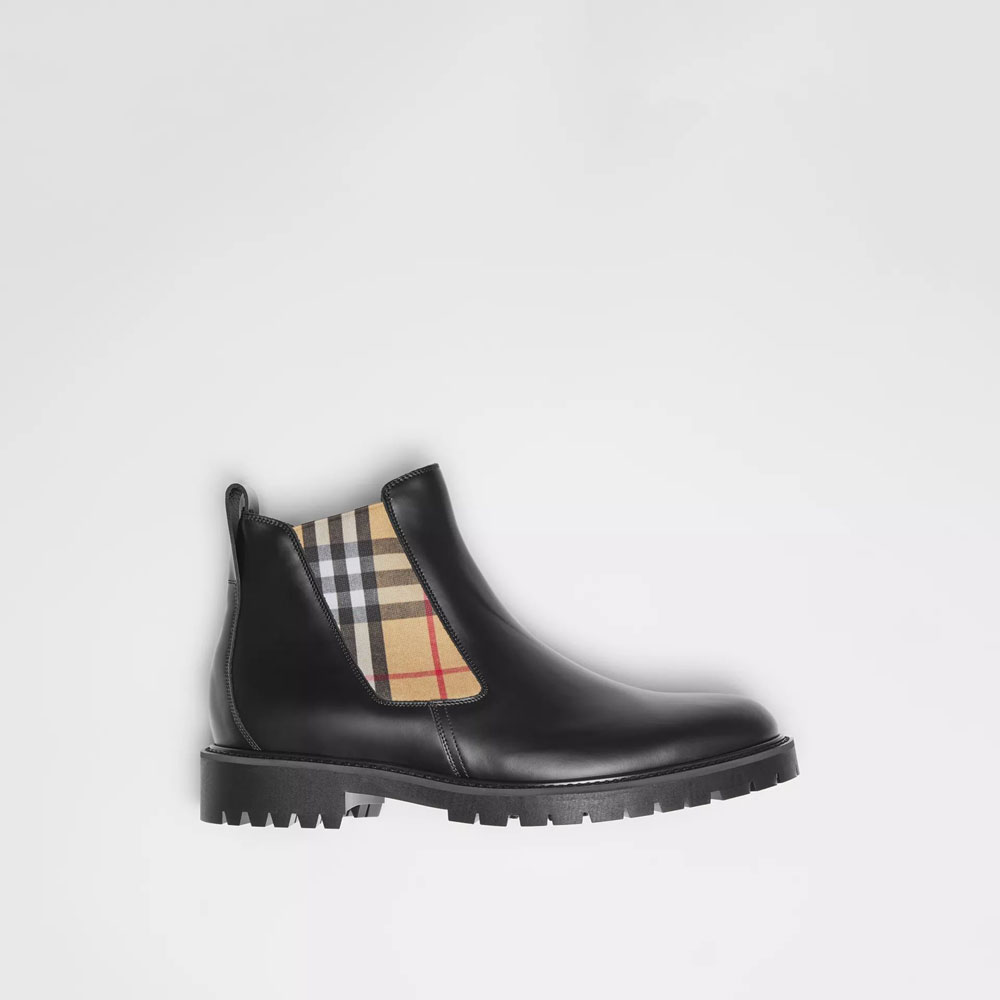 Burberry Vintage Check Detail Leather Chelsea Boots in Black 40786631: Image 1