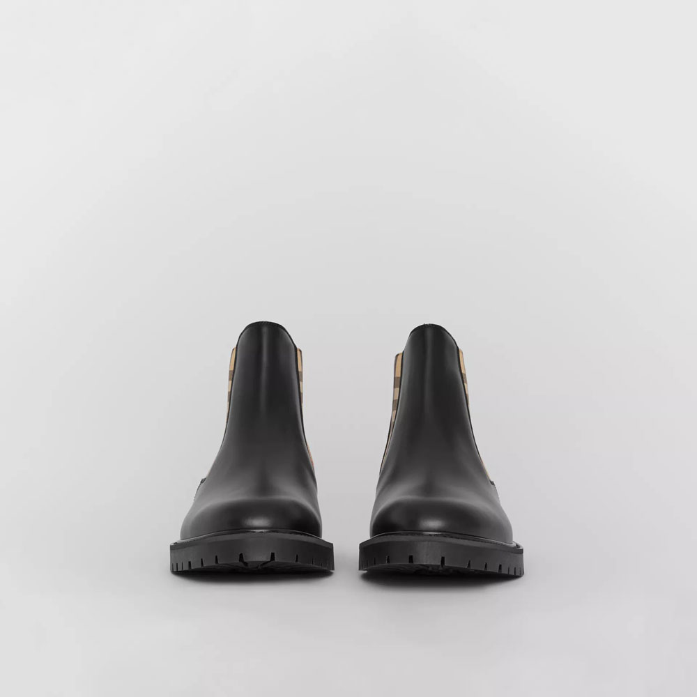 Burberry Vintage Check Detail Leather Chelsea Boots in Black 40786631: Image 2
