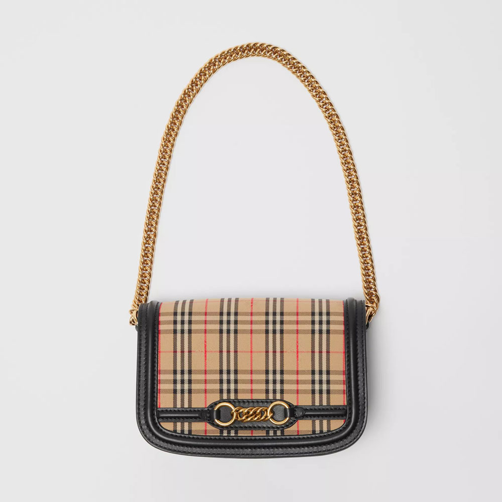 Burberry 1983 Check Link Bag with Leather Trim in Black 40801851: Image 2