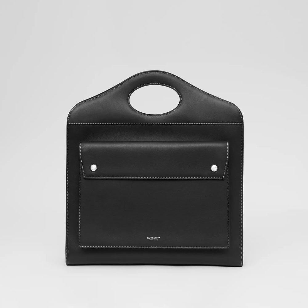 Burberry Medium Topstitched Leather Pocket Bag in Black 80403071: Image 1