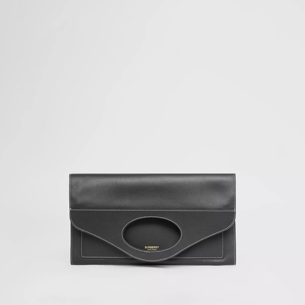 Burberry Small Topstitched Leather Pocket Clutch in Black 80412511: Image 1