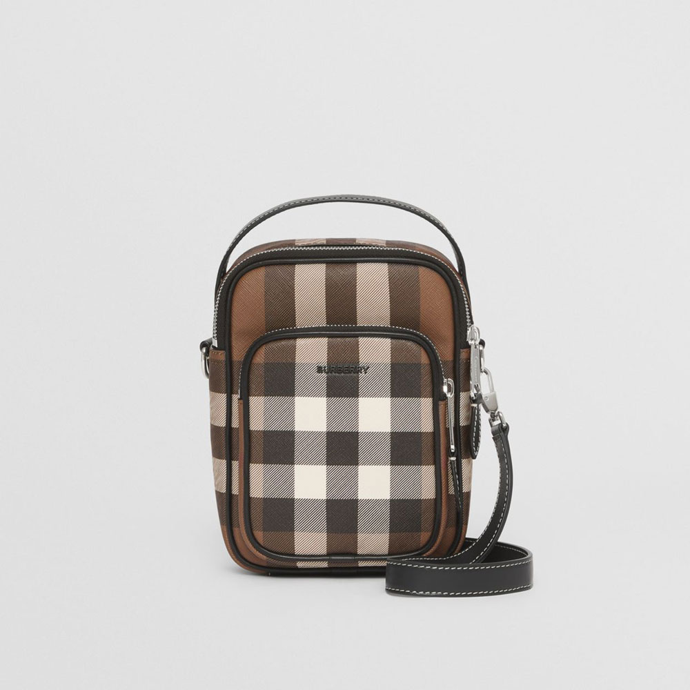 Burberry Check and Leather Crossbody Bag in Dark Birch Brown 80491181: Image 1