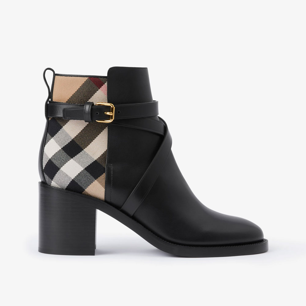 Burberry House Check and Leather Ankle Boots 80568181: Image 1