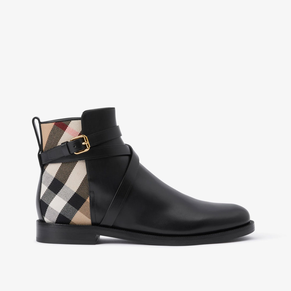 Burberry House Check and Leather Ankle Boots Black 80568191: Image 1