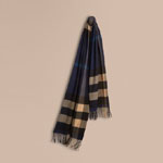 Burberry Oversize Check Cashmere Scarf Indigo camel 39945561