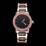 Bvlgari Bvlgari Black Dial Jewel Hourmarks Gold Case Diamond Bezel Two Tone Bracelet BV5830