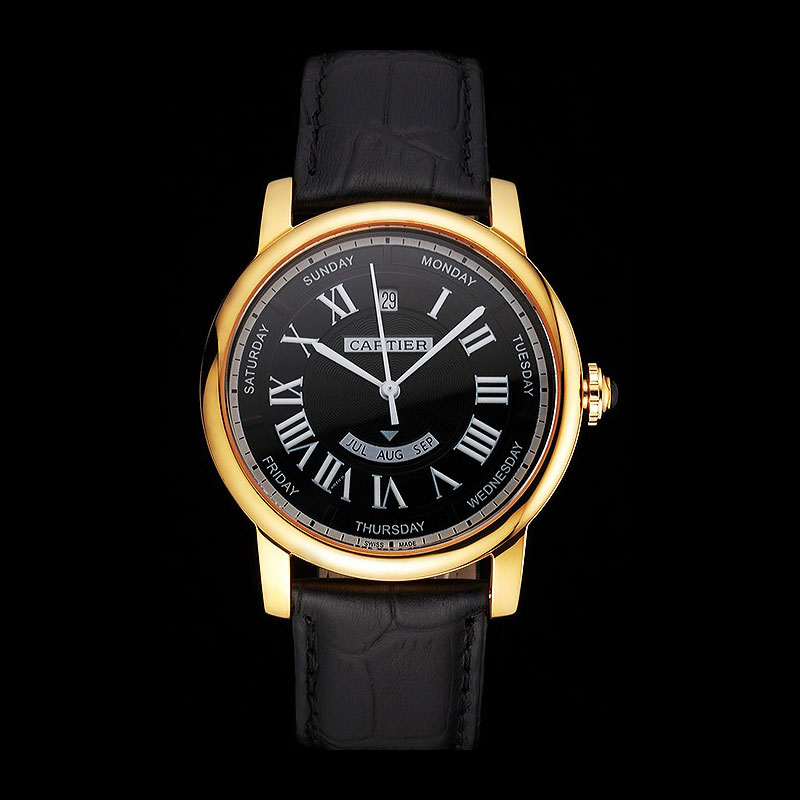 Swiss Cartier Rotonde Annual Calendar Black Dial Gold Case Black Leather Strap CTR6041: Image 1