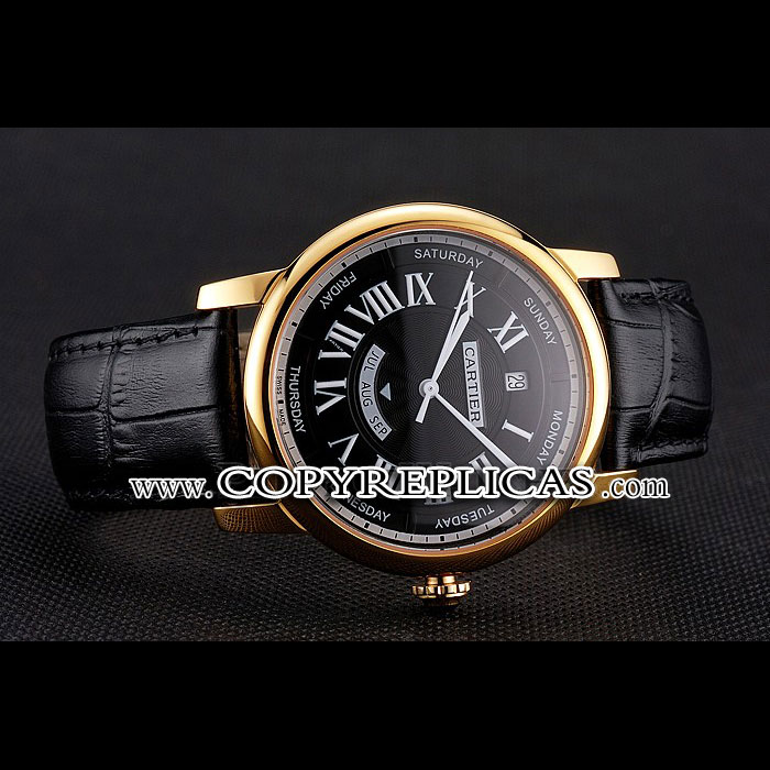 Swiss Cartier Rotonde Annual Calendar Black Dial Gold Case Black Leather Strap CTR6041: Image 2