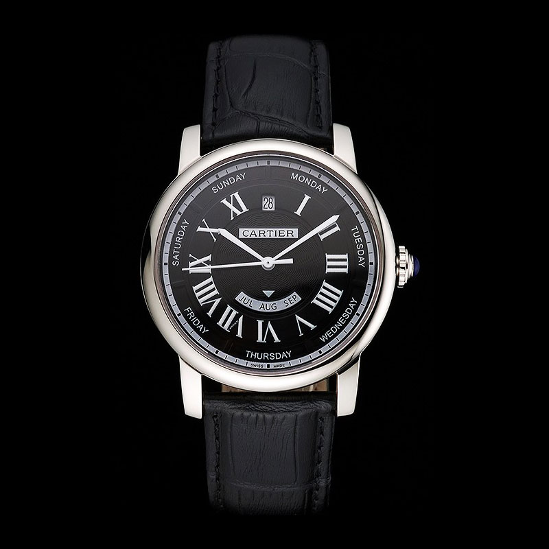 Swiss Cartier Rotonde Annual Calendar Black Dial Stainless Steel Case Black Strap CTR6042: Image 1