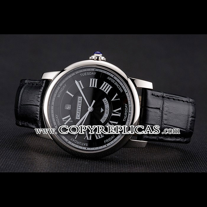 Swiss Cartier Rotonde Annual Calendar Black Dial Stainless Steel Case Black Strap CTR6042: Image 2