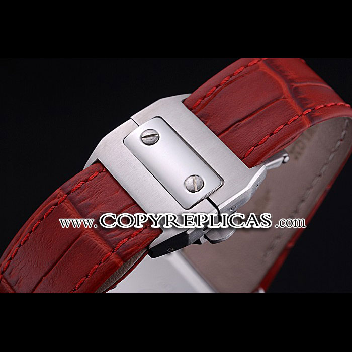 Swiss Cartier Santos White Dial Stainless Steel Case Red Leather Bracelet CTR6078: Image 3