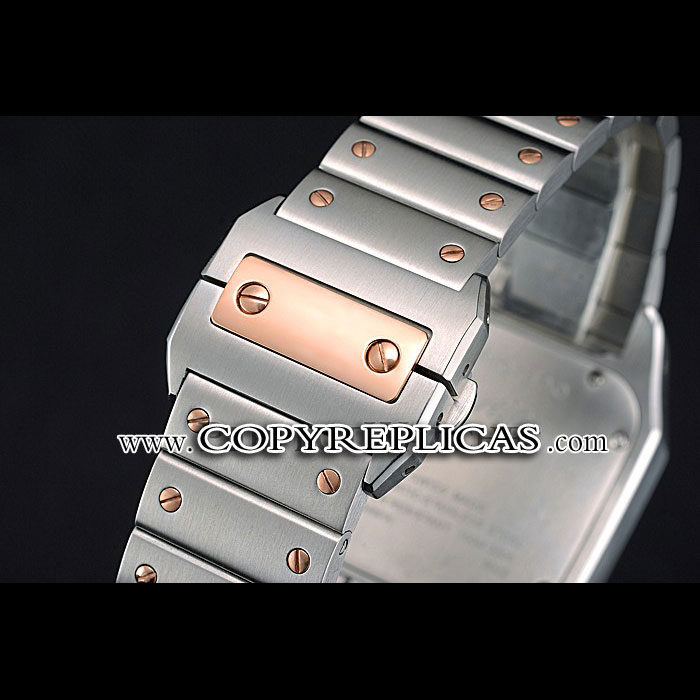 Swiss Cartier Santos White Dial Gold Bezel Steel Case And Bracelet CTR6081: Image 3