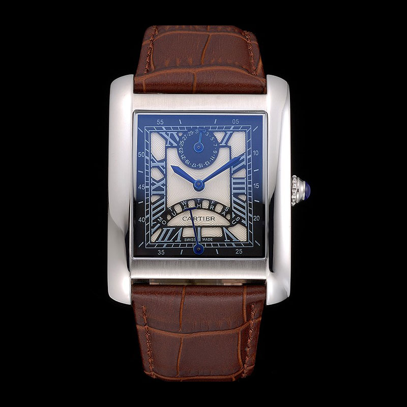 Cartier Tank Black And White Dial Stainless Steel Case Brown Leather Strap CTR6083: Image 1