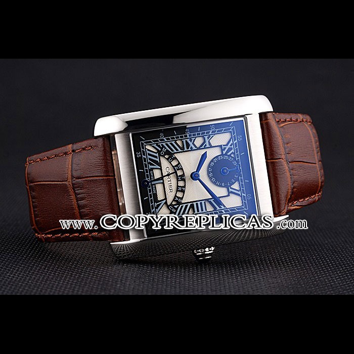 Cartier Tank Black And White Dial Stainless Steel Case Brown Leather Strap CTR6083: Image 2