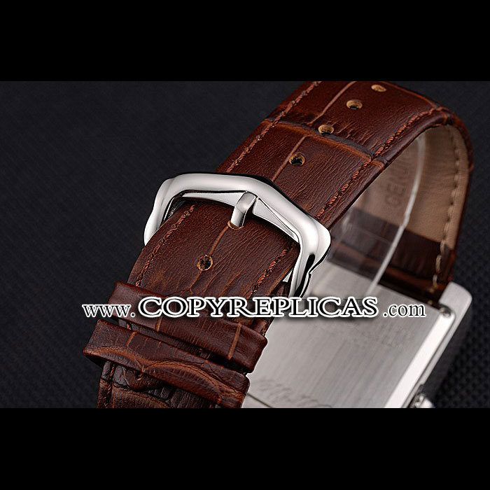 Cartier Tank Black And White Dial Stainless Steel Case Brown Leather Strap CTR6083: Image 3