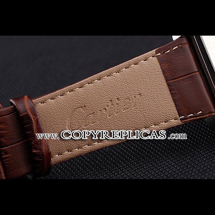 Cartier Tank Black And White Dial Stainless Steel Case Brown Leather Strap CTR6083: Image 4