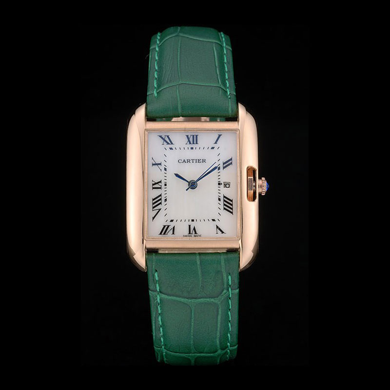 Cartier Tank Anglaise 30mm White Dial Gold Case Green Leather Bracelet CTR6106: Image 1
