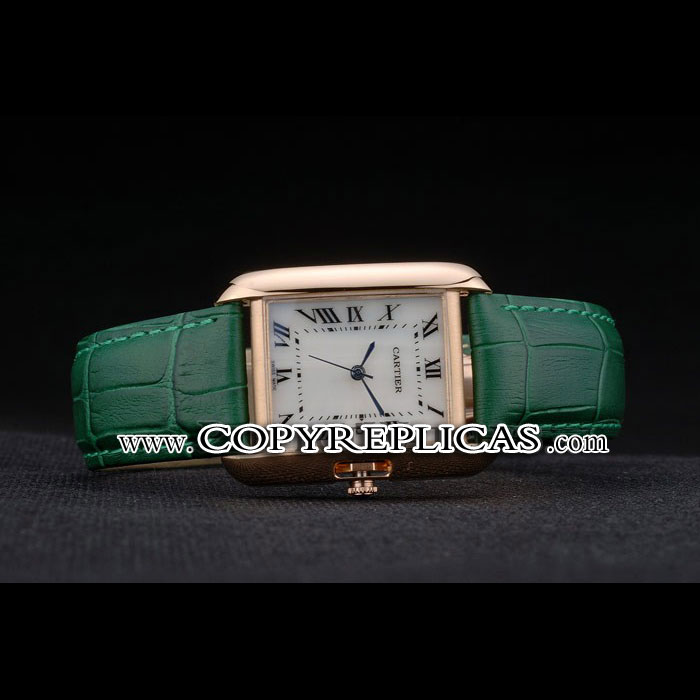 Cartier Tank Anglaise 30mm White Dial Gold Case Green Leather Bracelet CTR6106: Image 2
