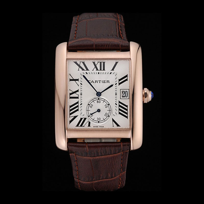 Cartier Tank MC White Dial Gold Case Brown Leather Strap CTR6115: Image 1