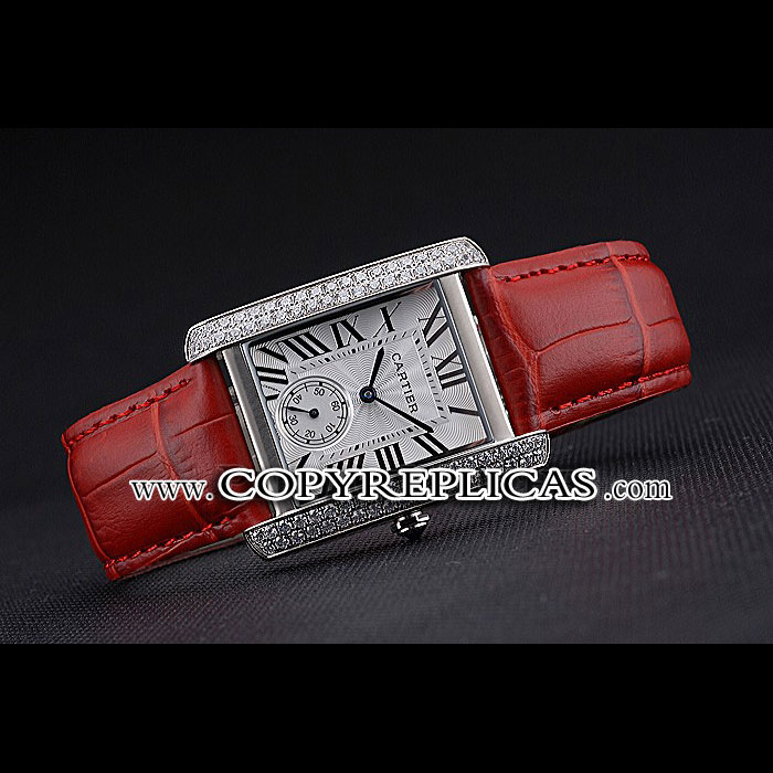 Cartier Tank MC Stainless Steel Diamond Case White Dial Red Leather Strap CTR6123: Image 2