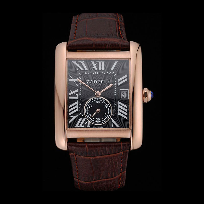 Cartier Tank MC Black Dial Gold Case Brown Leather Strap CTR6133: Image 1