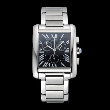 Cartier Tank MC Black Dial Stainless Steel Case And Bracelet CTR6129