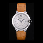 Cartier Ballon Bleu 42mm White Dial Stainless Steel Case Light Brown Leather Bracelet CTR5902