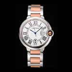 Swiss Ballon Blue De Cartier Steel Case White Dial Roman Numerals Two Tone Bracelet CTR5912