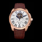 Cartier Calibre Tourbillon White Dial Gold Case Brown Leather Strap CTR5926