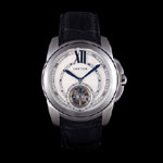 Cartier Calibre Flying Tourbillon White Dial Stainless Steel Case Black Leather Bracelet CTR5936