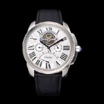 Cartier Calibre Tourbillon White Dial Stainless Steel Case Black Leather Strap CTR5940