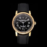 Swiss Cartier Rotonde Annual Calendar Black Dial Diamond Bezel Gold Case Black Strap CTR6040